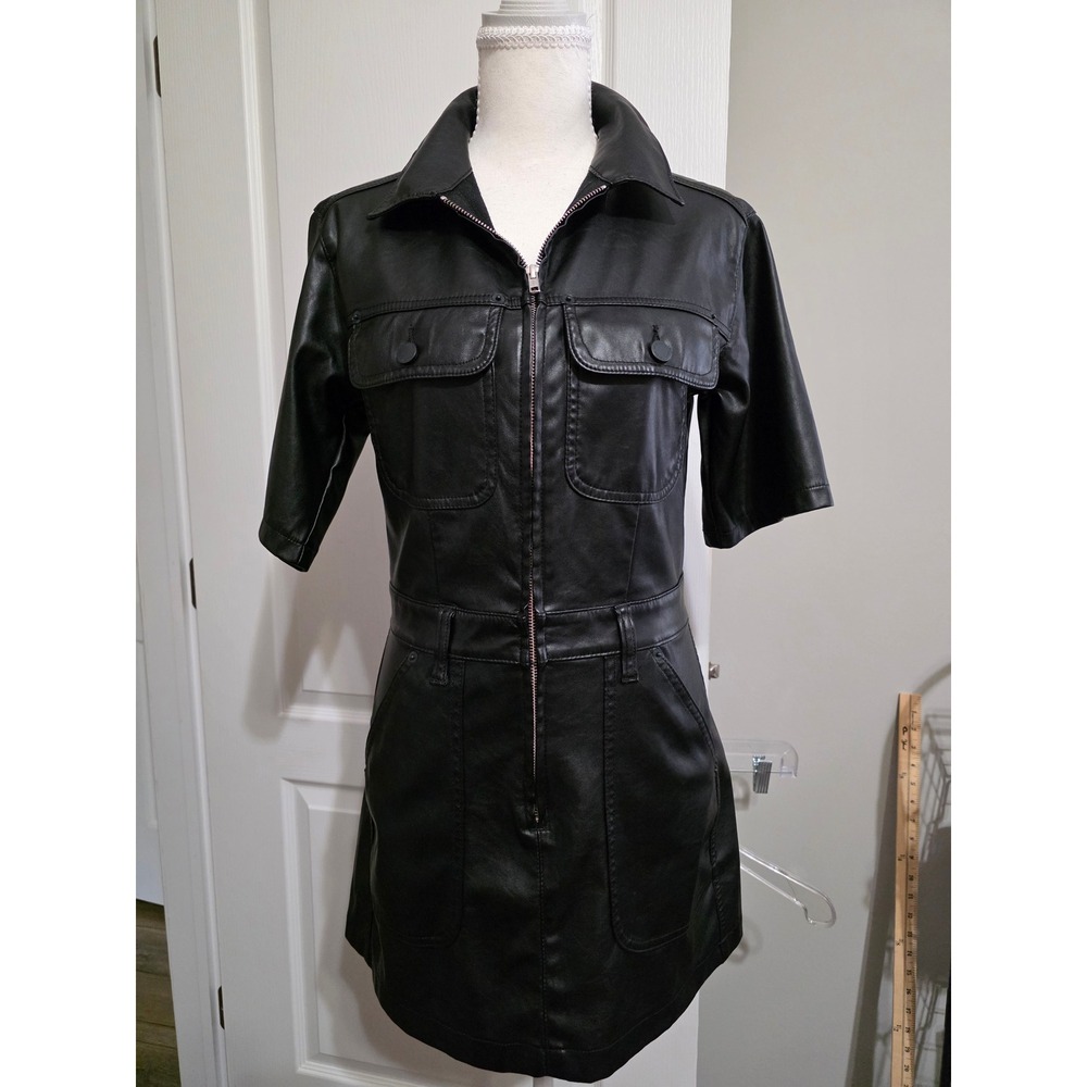 Universal Thread Faux Leather Dress Women 4 Black Utility Mini Dress Zip Front